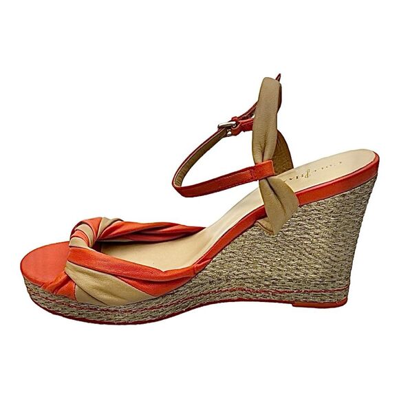 Cole Haan Nike Air Women’s Orange Tan Leather Wedge Sandals Size 8.5 Medium - Picture 2 of 7